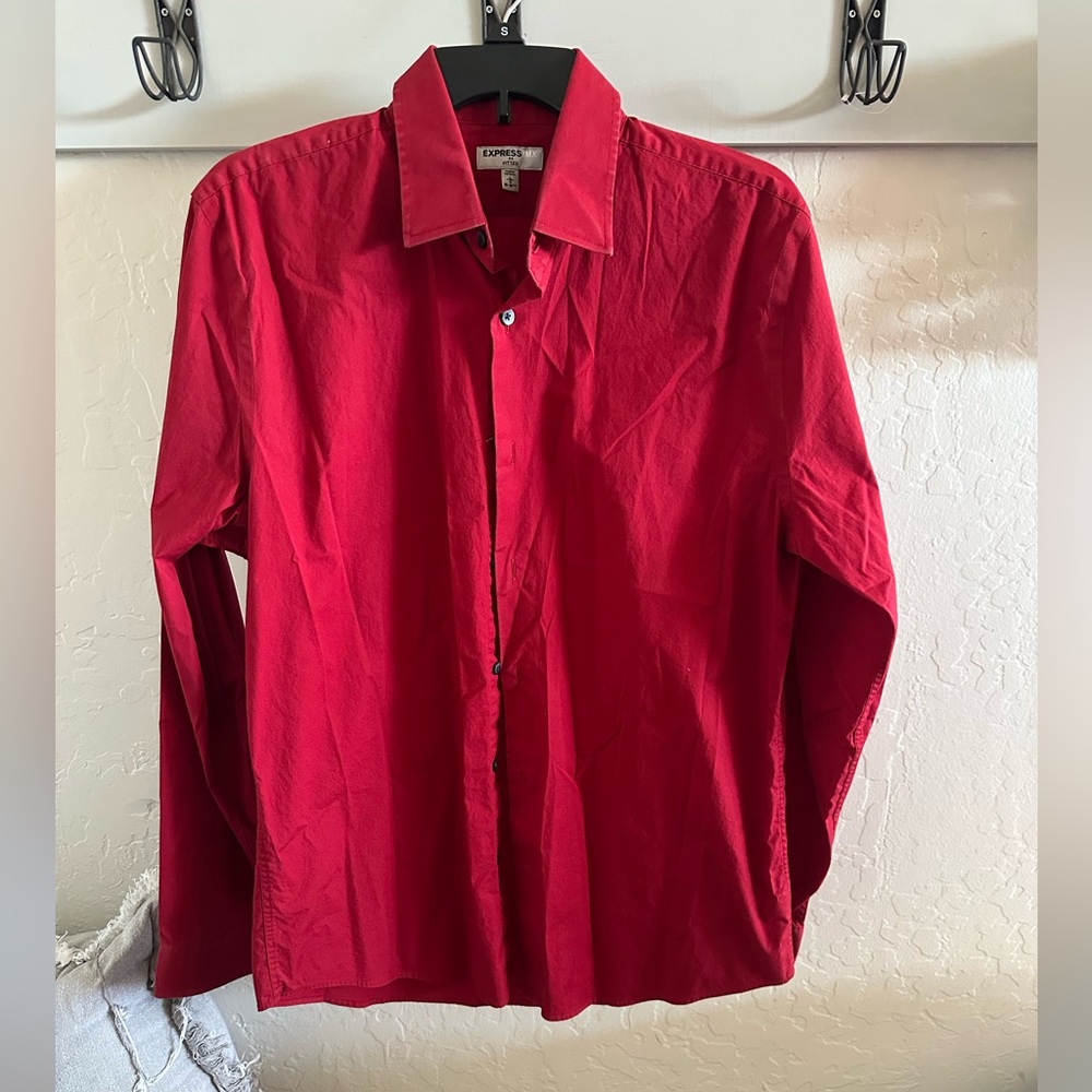 Red Long Sleeve Button-Up Shirt Express